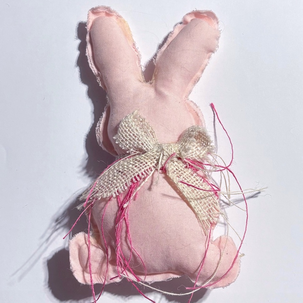Farmhouse Home Decor Pink Fabric Easter Bunny Burlap Bow NEW
